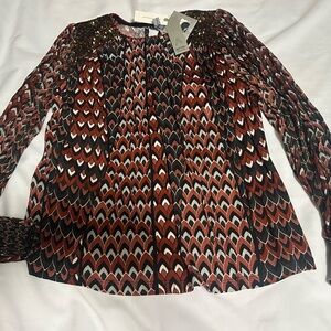Antropologie Andrew Marc Black and Red Patterned Blouse size medium